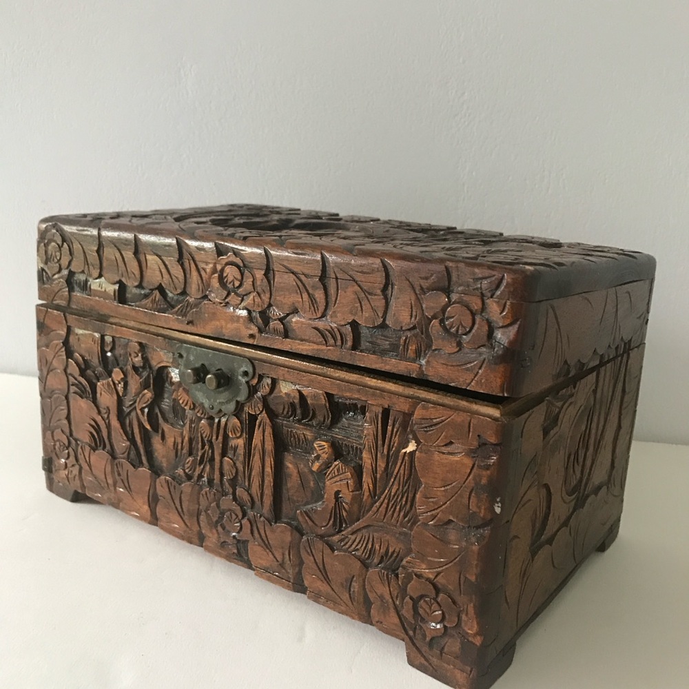 Vintage Hand Carved Camphor Wood Asian Box